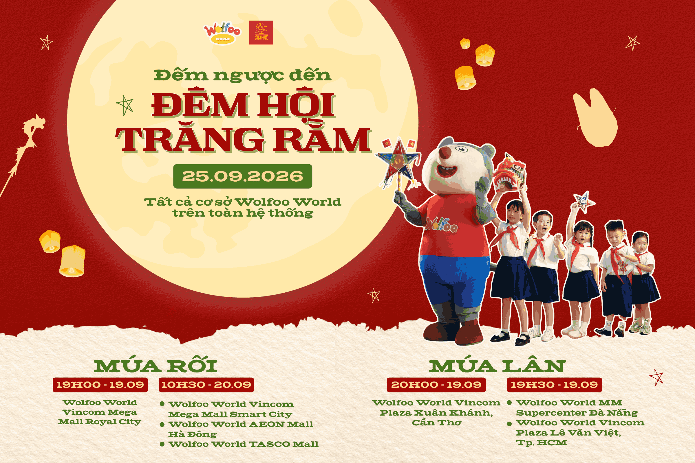 🌕Tưng Bừng Đêm Hội Trăng Rằm Tại Wolfoo World: Sân Chơi Trung Thu Diệu Kỳ Cho Bé Yêu!🏮